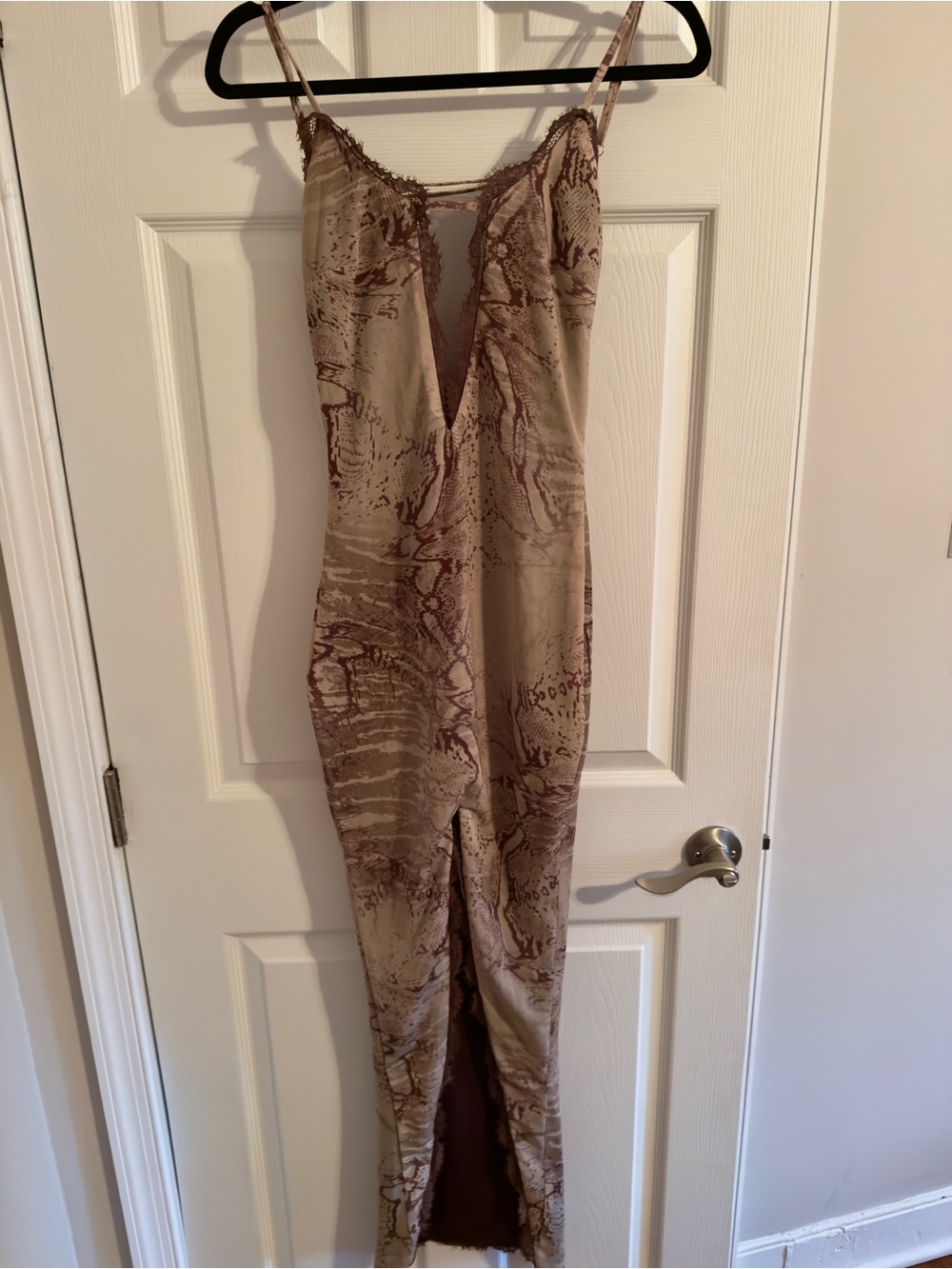 NWOT Murci Snakeskin Sand Deep V Neck Maxi Dress Earthy Y2K Revival Sultry